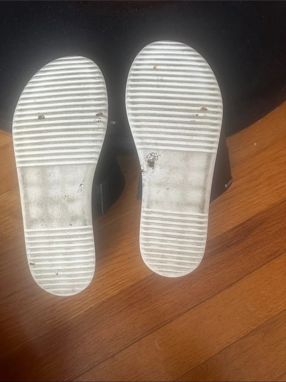 Calvin Klein Black and White Platform Slide Sandals size 8